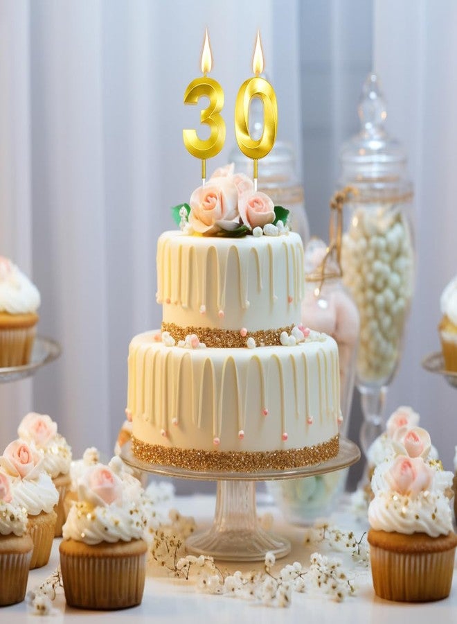 QEYMN 30th Birthday Candles, Number 30 Candles, Gold Birthday Candle, Happy Birthdays Candle for Cake, 30th Cake Topper Decorations for 30 3 Year Old Birthdays Wedding Anniversary Supplies - Image 3